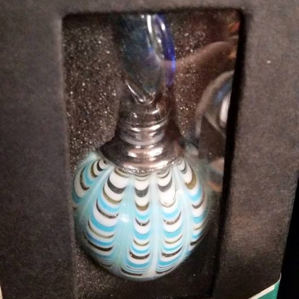 Va Bene Art Hand Blown Glass Blue Perfume Bottle New